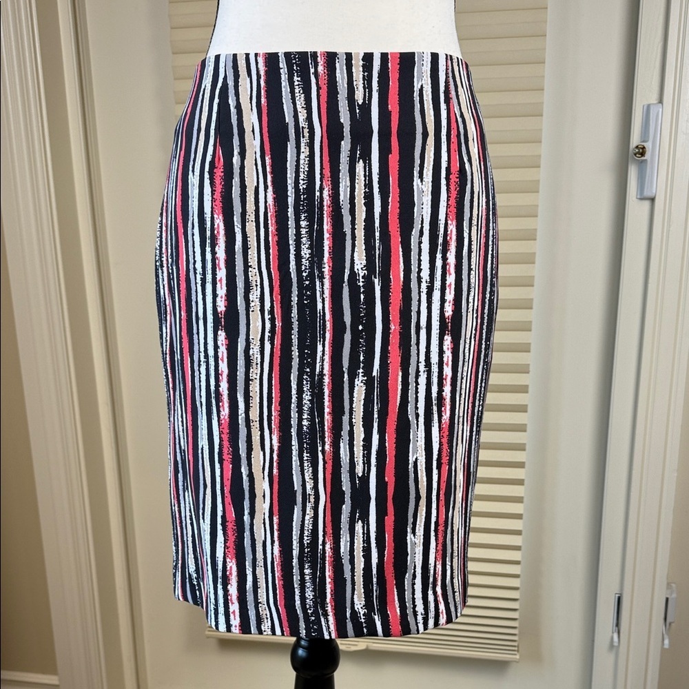 Cleo Women's Pencil Skirt Lined Black White Coral Striped Size 8